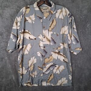 Paradise Coves Short Sleeve Shirt Mens Size Large 100% Silk Gray Floral Pattern